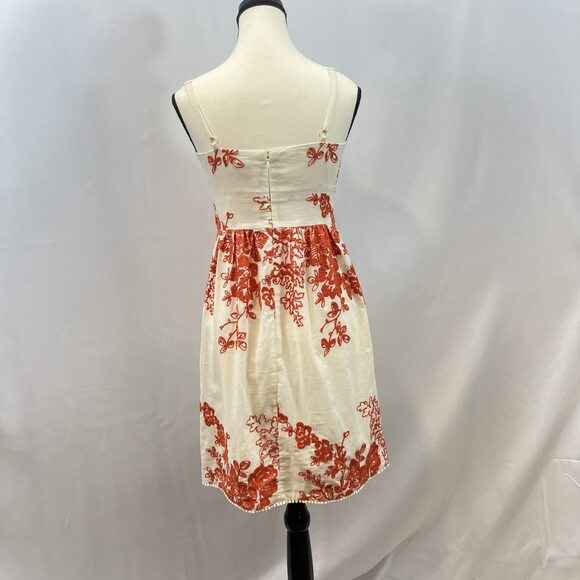 J Crew spaghetti strap embroidered mini cream and orange dress sz 2 - Picture 4 of 10